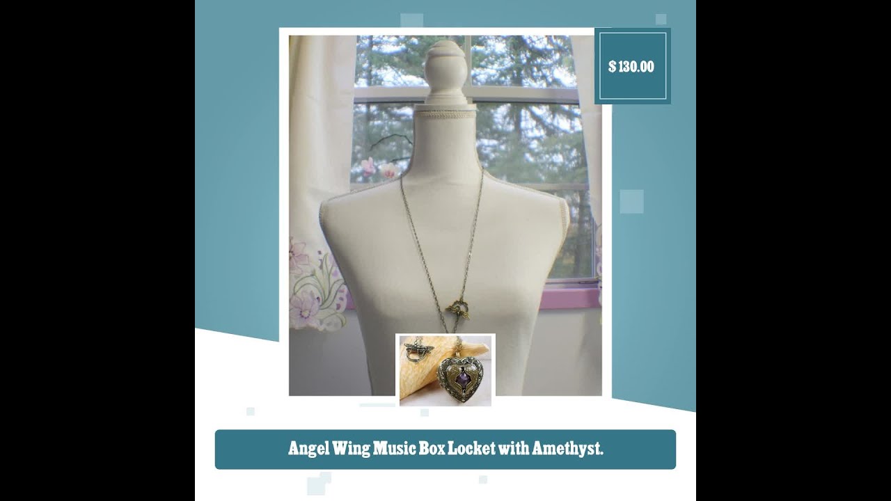 Angel Wing Music Box Locket with Amethyst.
