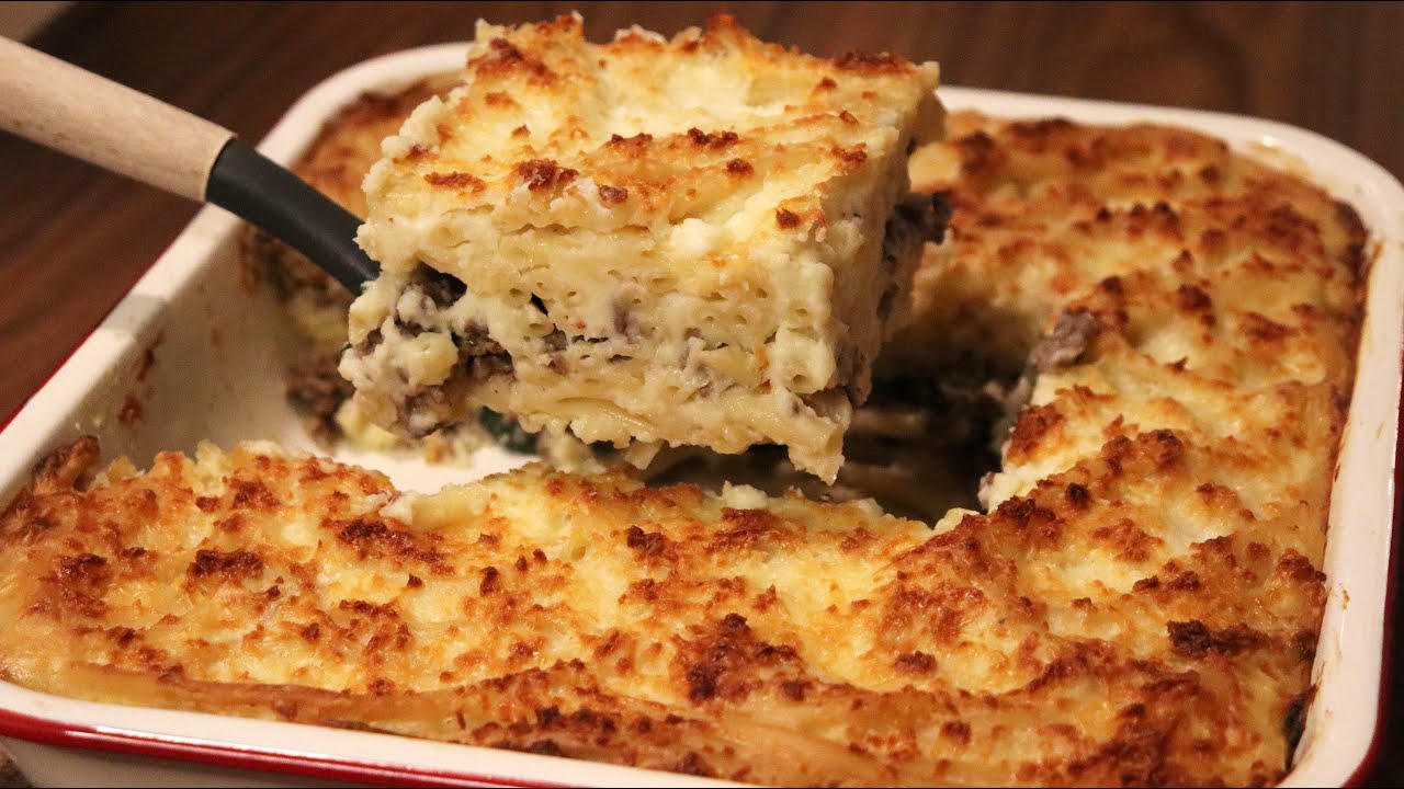 Cypriot Pastitsio - Baked Pasta with Bechamel Sauce - Cyprus Style Lasagne - Makaronia tou Fournou