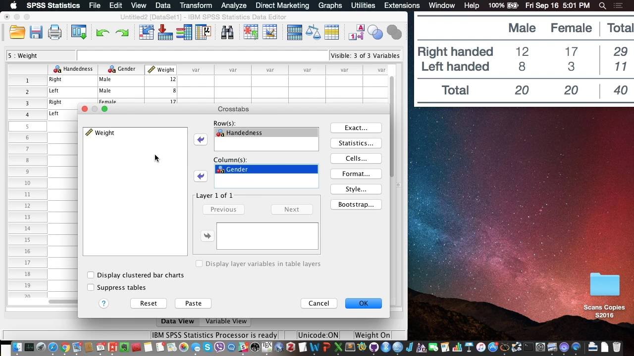 Independence Test in SPSS starting from a Contingency Table