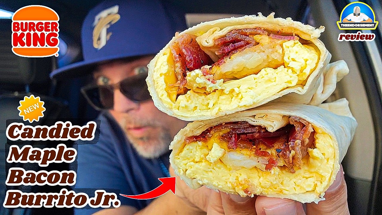 Обзор Burger King® Candied Maple Bacon Burrito Jr.! 🍁🥓🌯 | Лучший буррито на завтрак? | theendorse...