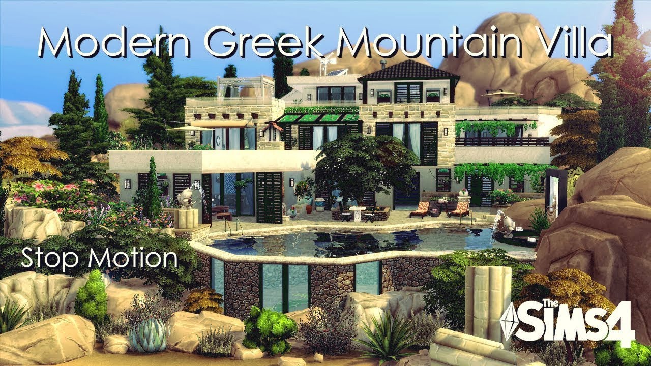 MODERN GREEK MOUNTAIN VILLA 🌄  || Stop Motion Speed Build | The Sims 4 | No CC