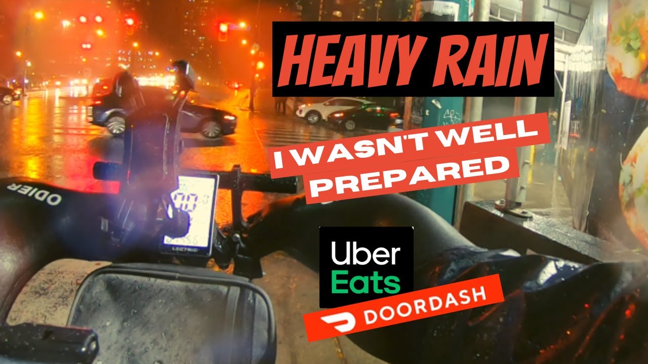 Uber Eats Bike Delivery  Heavy Rain Toronto  Canada 2021