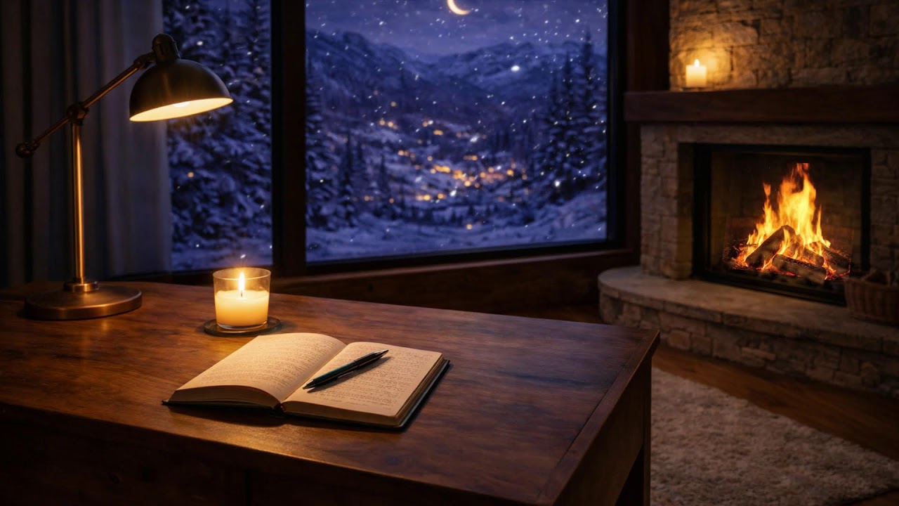 Cozy Winter Glow Cabin  Fireplace Crackling & Snow Sounds (Deep Relaxation)
