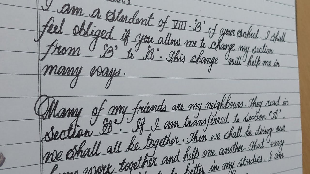 APPLICATION TO PRINCIPAL FOR CHANGE OF SECTION || &lrm;@howtowrite7985&nbsp;