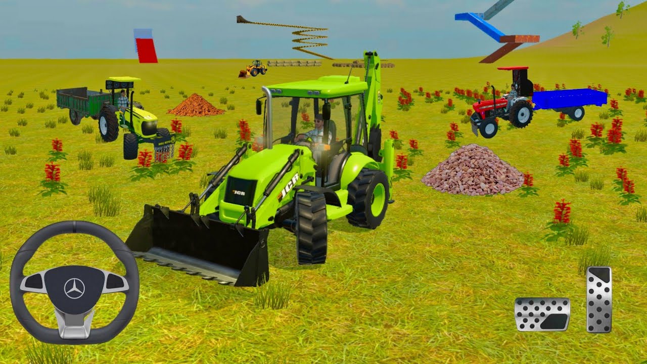 JCB DRIVE and uploading stone 🪨 DRUMS ⚡GRASS🧺 from tractor 🚜 game play ▶️#viralvideo #trending #jcb 