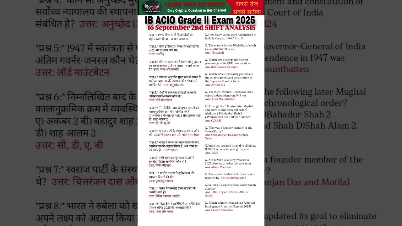 IB ACIO Grade ll Exam Analysis 2025|16 September 2nd shift Exam Analysis|IB ACIO Paper Solution