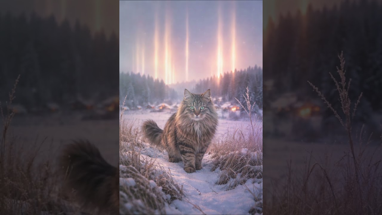 Katze und Lichtsäulen