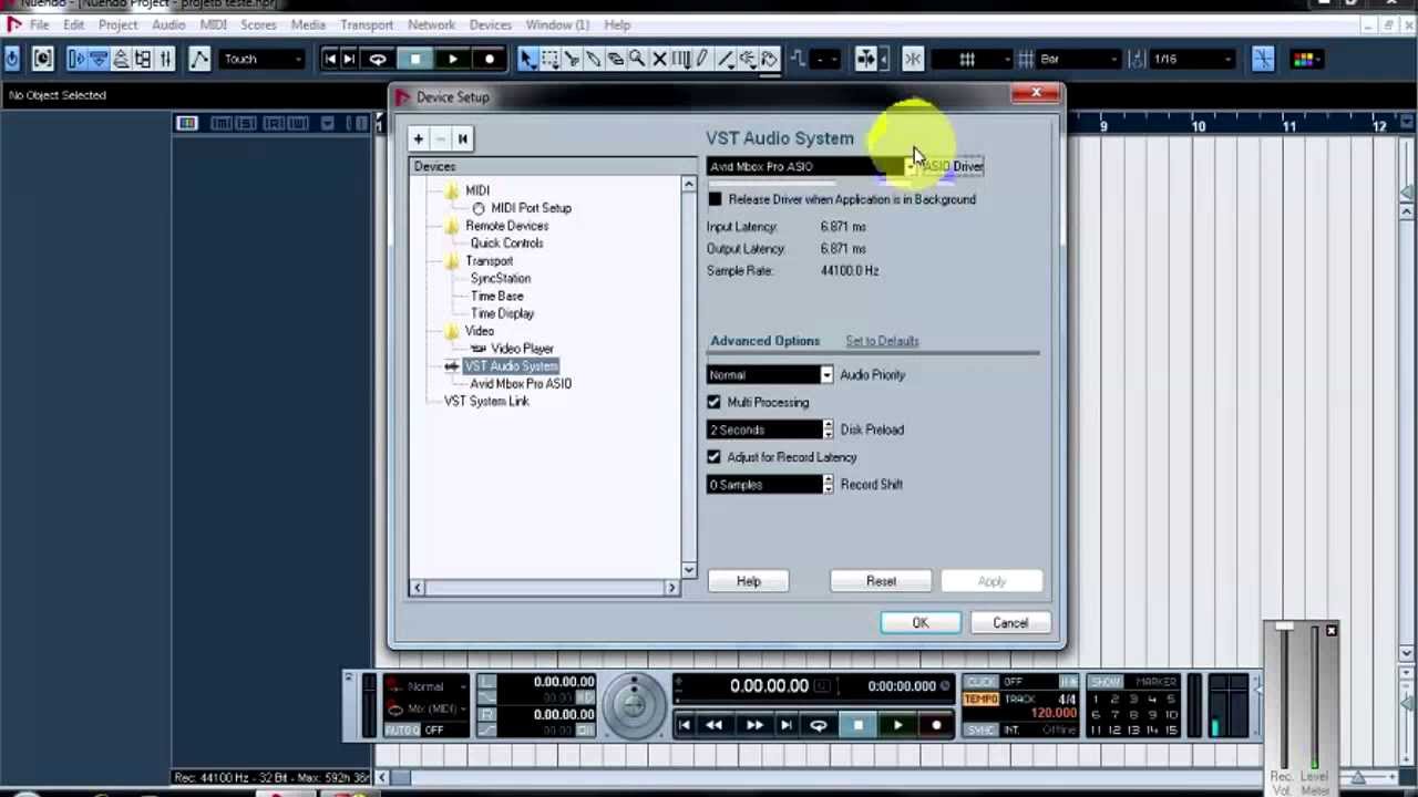 Configurando drives, Buses e sample rate no  Nuendo e Cubase
