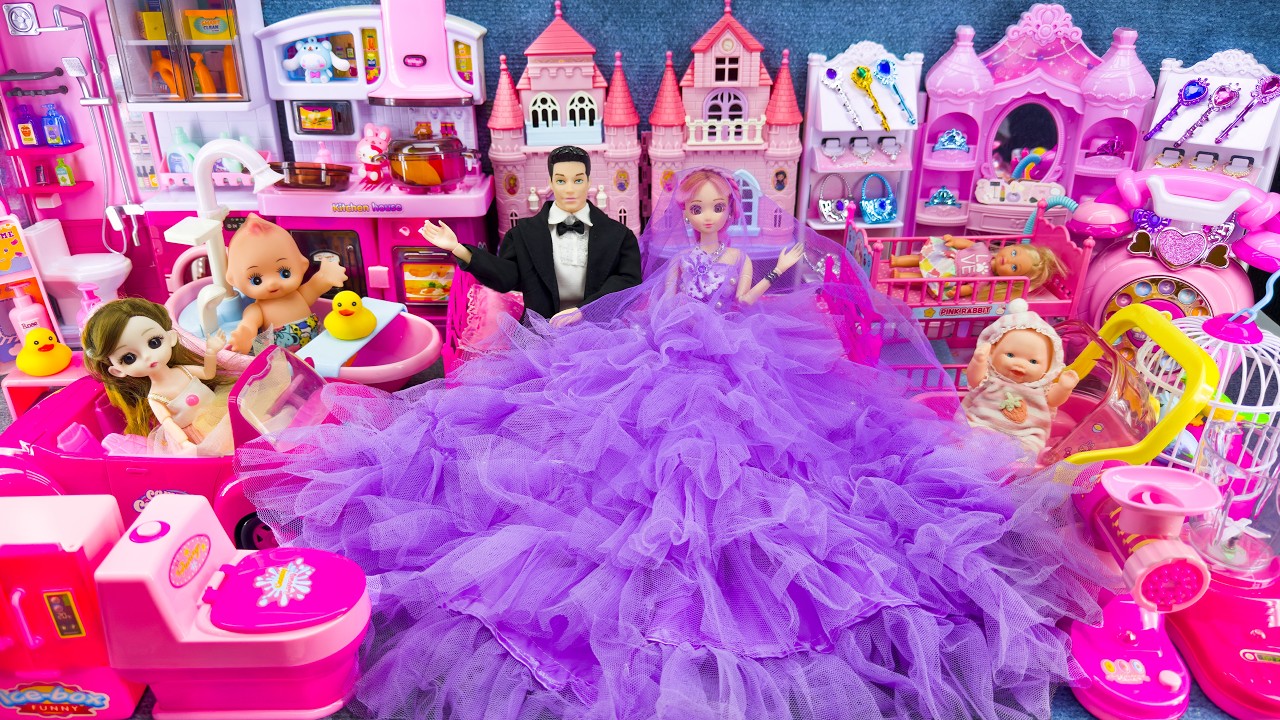 21 Minutes Satisfying Unboxing Barbie Princess Wedding Dress Up Playset Review Toys
