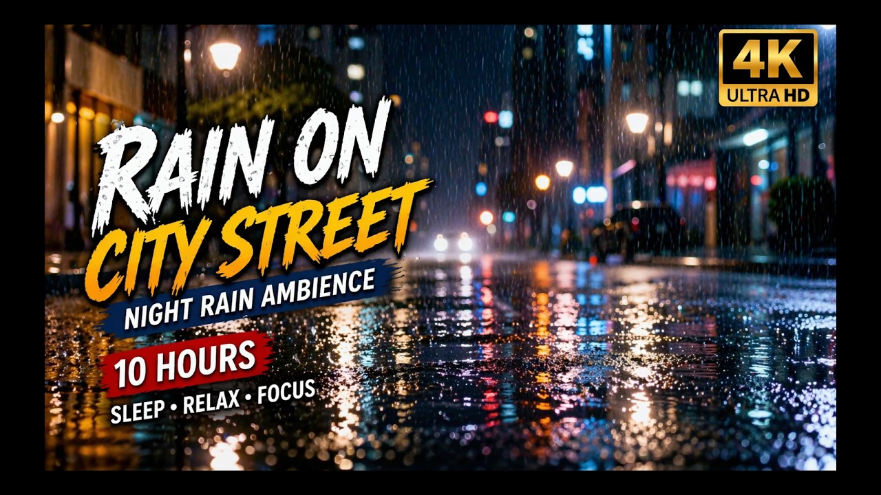 Rain on City Street Sounds for Sleeping | Night Urban Rain Ambience | Sound effect |10 Hours