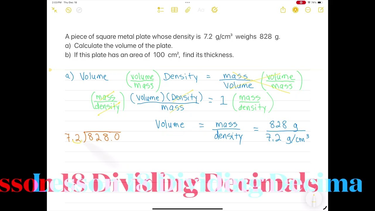 Lesson 61 Density, Mass divided by Volume, basic math skills