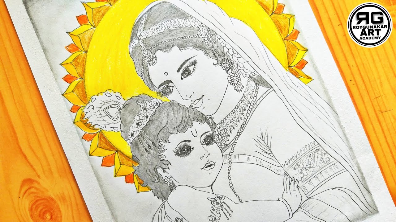 Drawing of Lord Krishna and Mata Yashoda Janmastami Special 2020