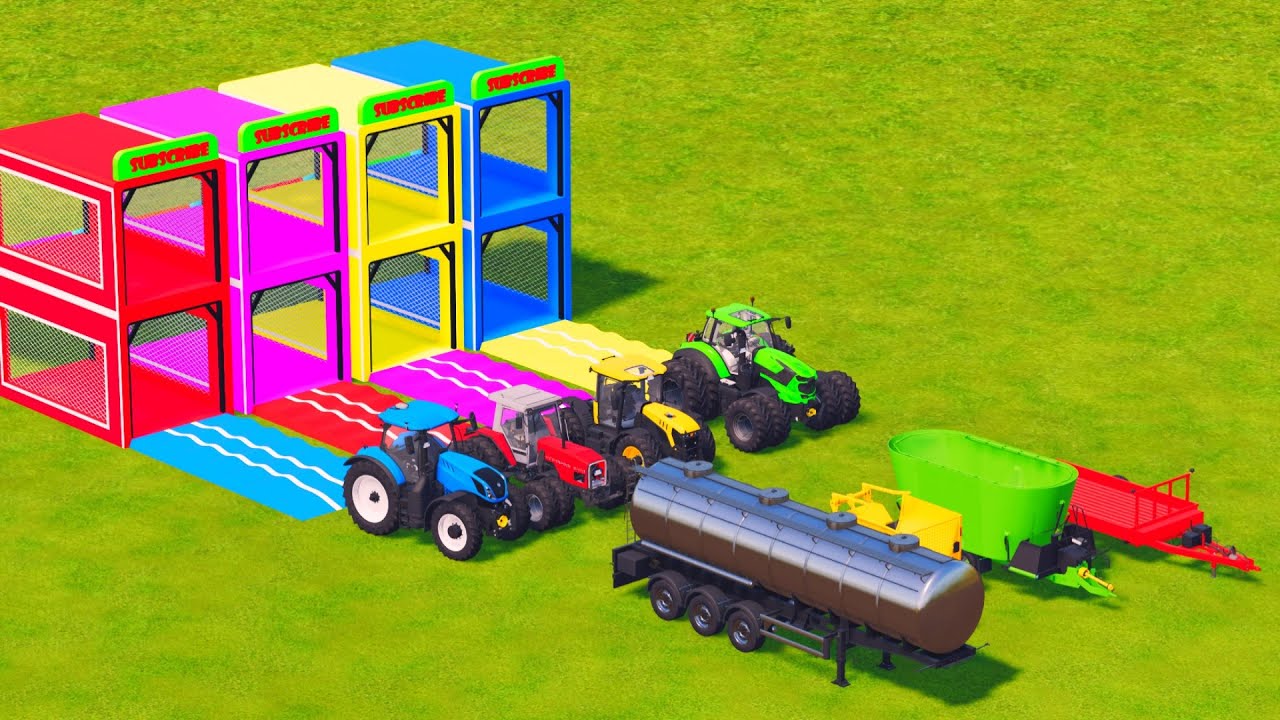 BIG TRACTORS VS COLORFUL OBSTACLES! CEMENT TRACTOR GARAGE CHALLENGE | FARMING SIMULATOR 22