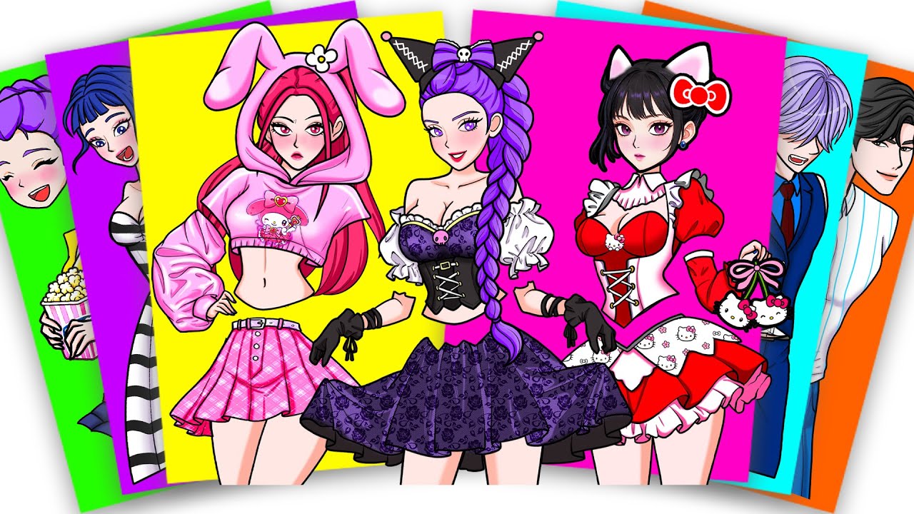 HUNTRIX COSPLAY KUROMI, MY MELODY and HELLO KITTY - KPOP DEMON HUNTERS | Sticker Book DIY