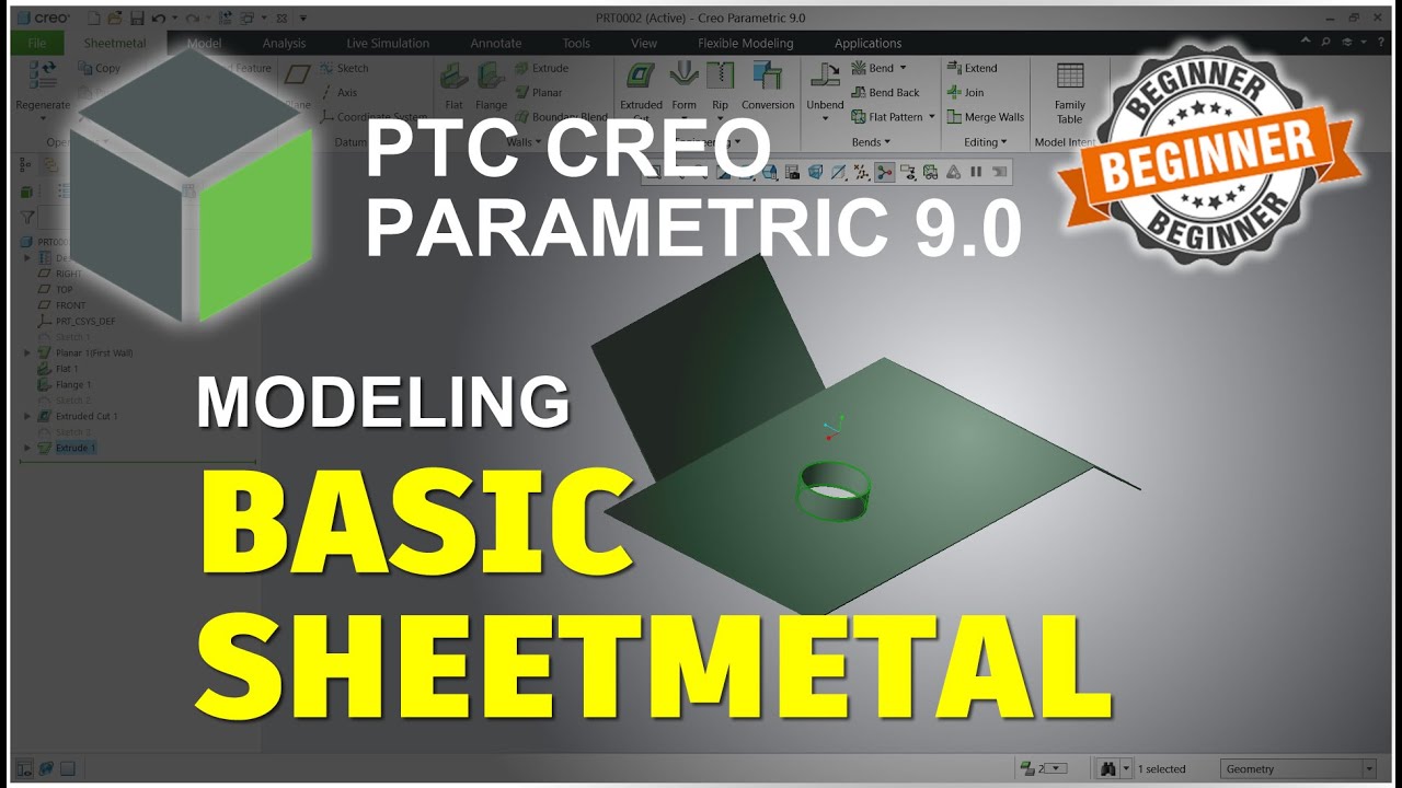 PTC Creo Parametric 9.0 Basic SheetMetal Tutorial For Beginner