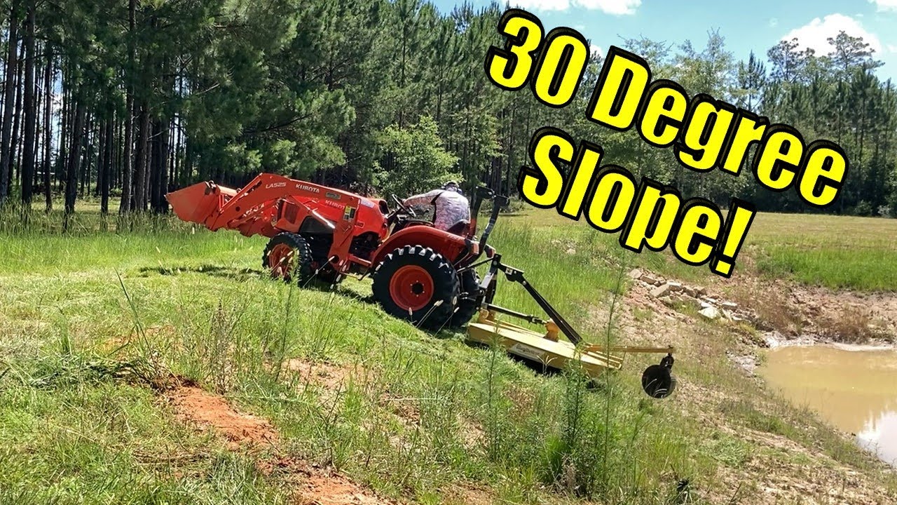 How to Mow a STEEP Pond Bank with a Compact Tractor | Kubota L3901 | E90