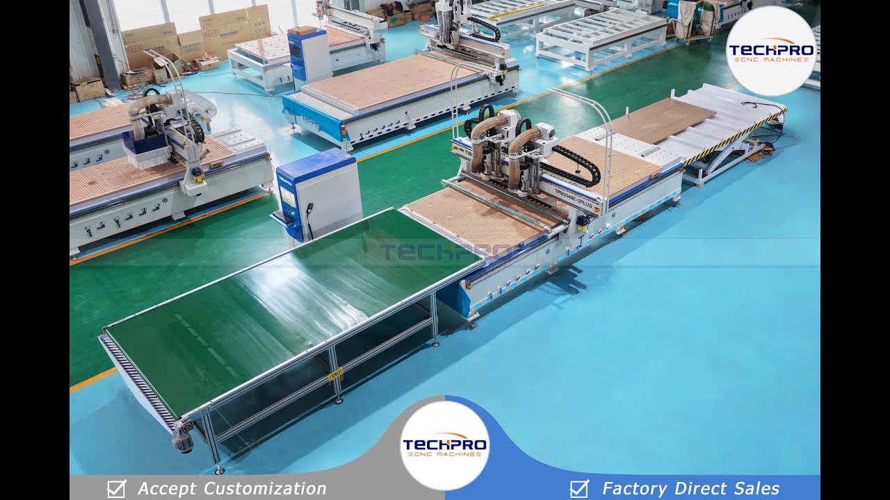 2000*4000mm Double ATC Spindle CNC Machine with Loading&Loading device for Wood Furniture Making