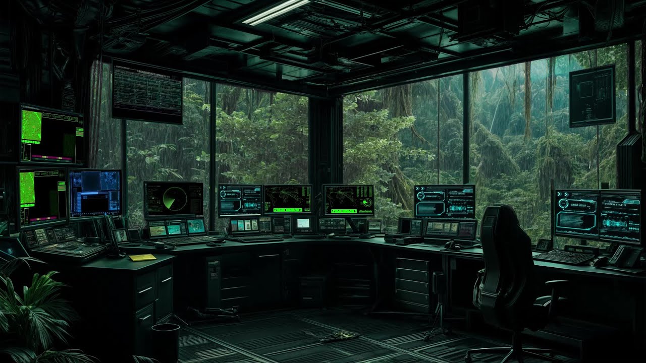 Deep Forest Research Lab in the Rain | Cold Wind & Soothing Rain Sounds for Sleep & Relaxation 🌧️🌿💻