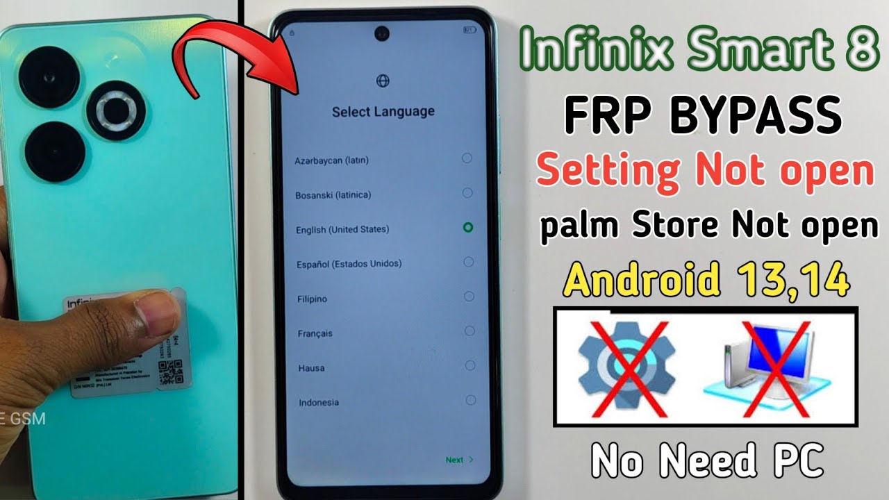 Infinix Smart 8 Google/Frp Bypass Android 14 | Setting Not Open | Palm Store not Open Method 2025