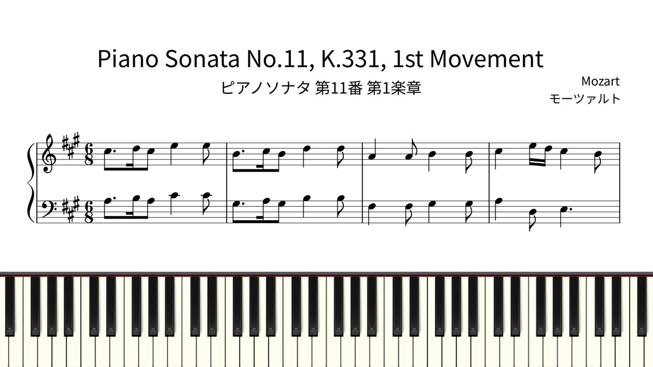 【簡単ピアノ楽譜】ピアノソナタ 第11番 第1楽章 モーツァルト / Piano Sonata No.11, K.331, 1st Mov - Mozart / K331 | Easy Piano