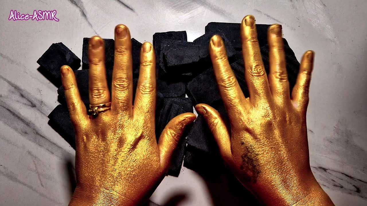 Black & Gold | Charcoal Black Dyed Gym Chalk | Gold Hands 👐 | Relaxing Asmr