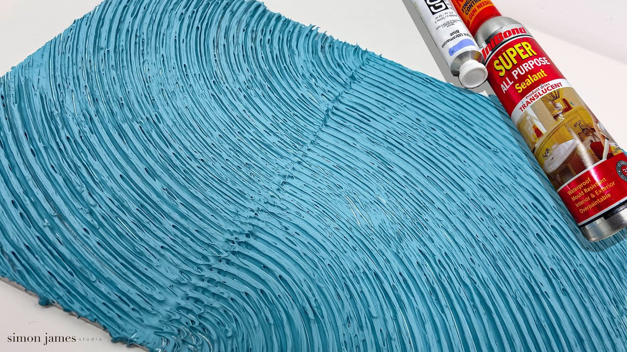 ABSTRACT ART PAINTING Demo With Acrylic Paint, Silicone Sealant And A Homemade Brush Made From Nails