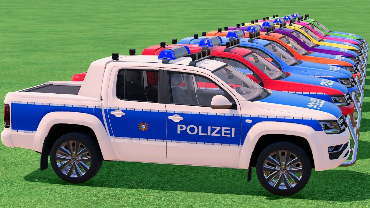 GO! POLICE CARS, AMBULANCE, FIRE TRUCK, COLORFUL CARS WITH TRUCK & TRAIN FARMING SIMULATOR 22! #98