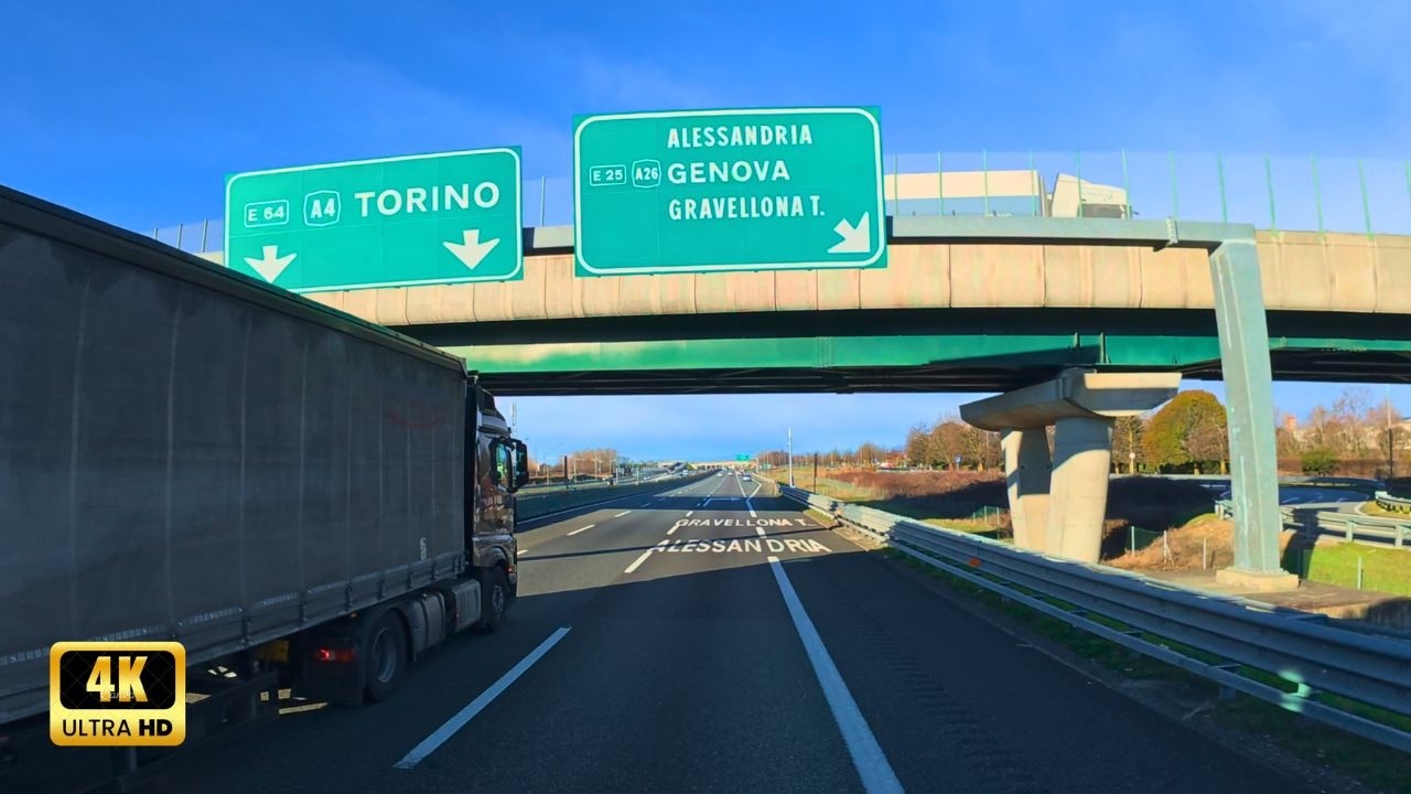 Long Haul Trucking: Sunny February Drive through Piedmont & Lombardy (4K)
