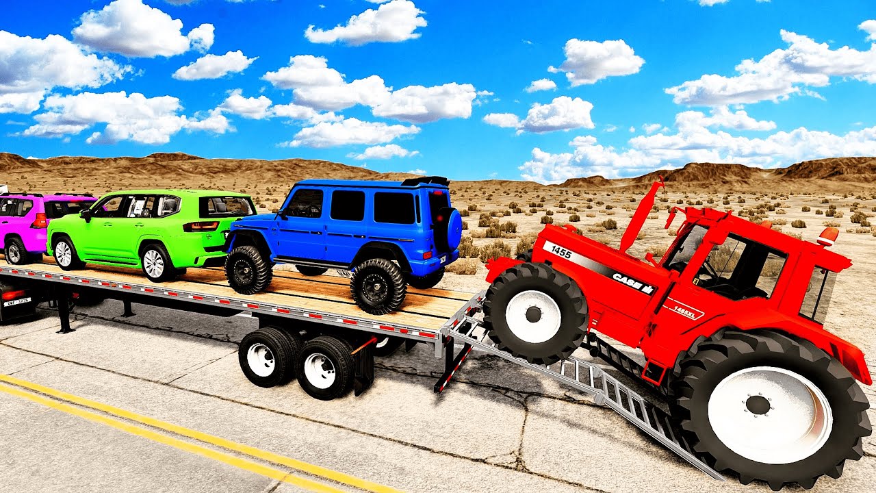 Flatbed Truck McQueen | Transportation with Truck - Pothole vs Car #30 | BeamNG.Drive Gameplay