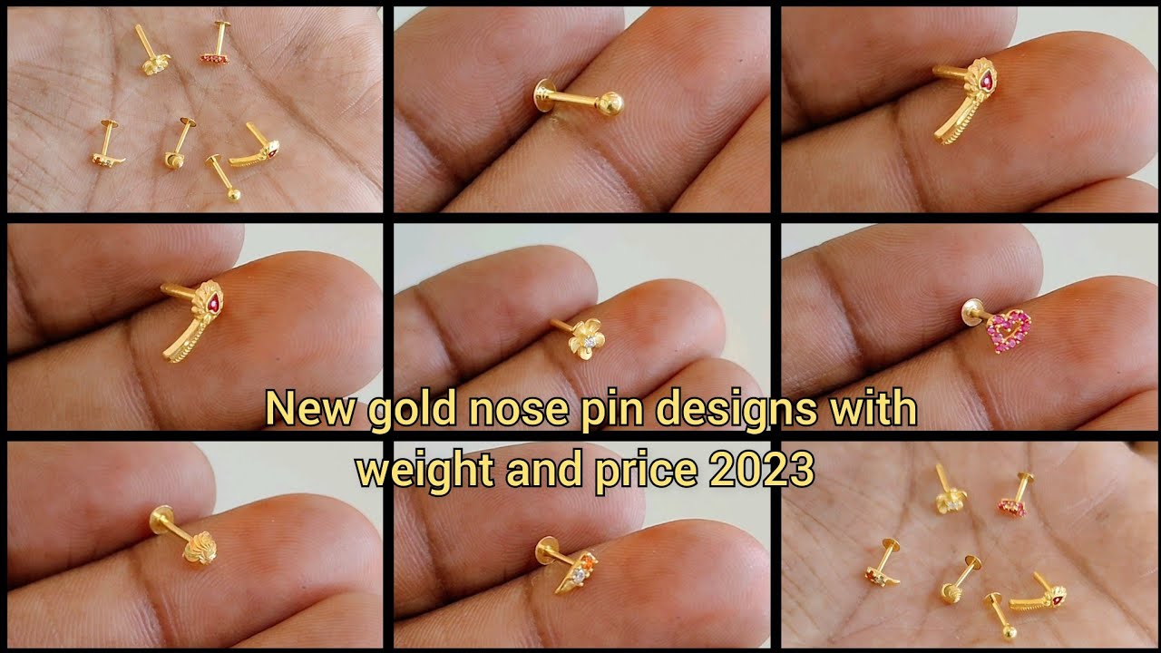 gold new nose pin designs with price/gold nose ring designs for girls with Price 2023
