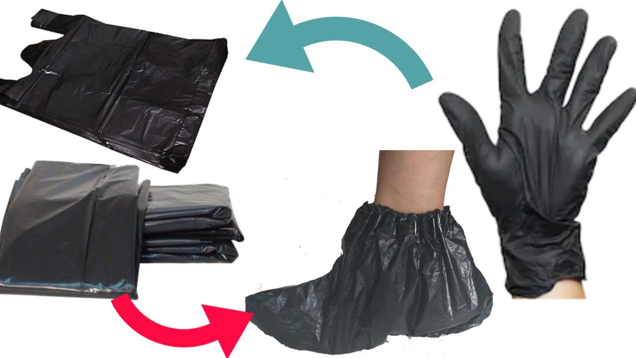 GUANTES de mano Y FORROS DE ZAPATOS Desechables Usando BOLSAS PLÁSTICAS 🖐🦶