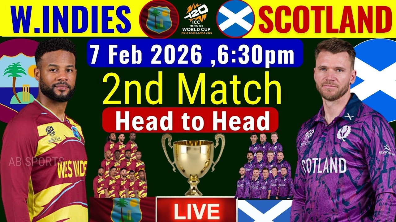 🔴Live: West Indies vs Scotland 2nd Match  | ICC T20 World Cup 2026 2nd Match | WI VS Sco Match Live