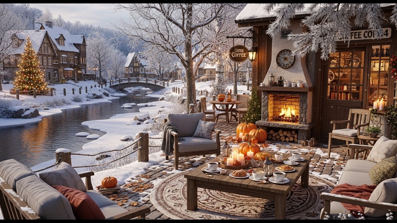 Relaxing Jazz Background ❄ Cozy Snowfall Coffee Shop Ambience for Calm Moods