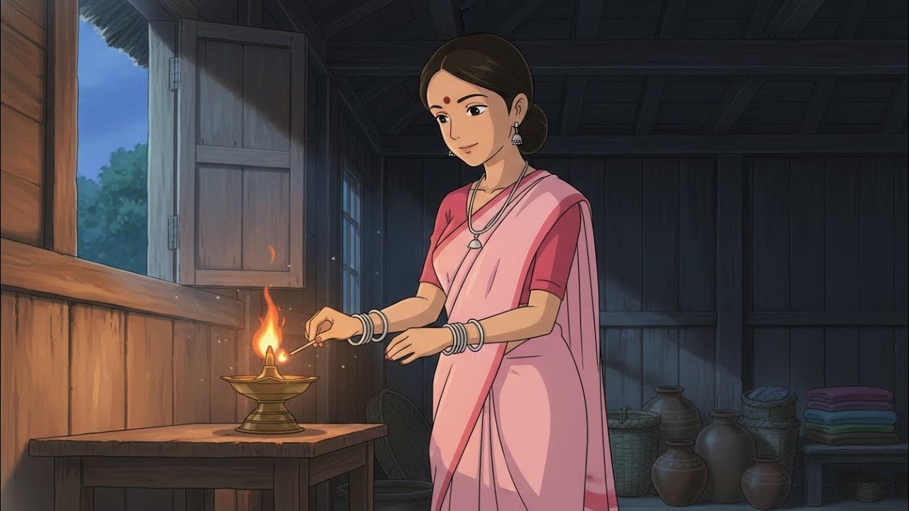 Ghibli Style Relaxing Woman Night Routine || Indian Village Ghibli Style ASMR || 