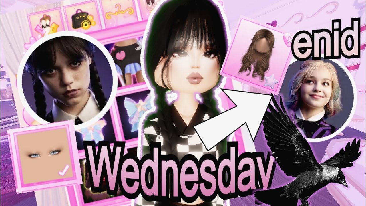cosplaying as Wednesday Addams💀🖤 and Enid Sinclair💫🩷 in DRESS TO IMPRESS✨