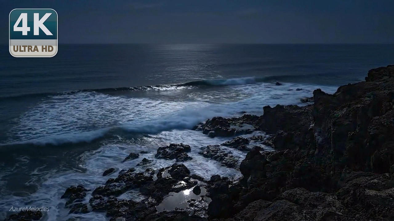 Midnight Ocean Cliffs 🌙 Waves Crashing on Rocky Coast for Deep Sleep (3 Hours)