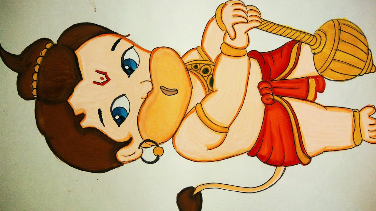 Little Hanuman step by step drawing and painting