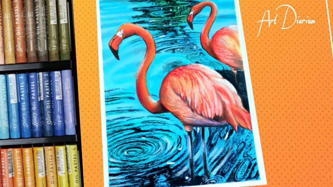 Drawing Flamingo Birds with Oil Pastels for Beginners - Step by Step