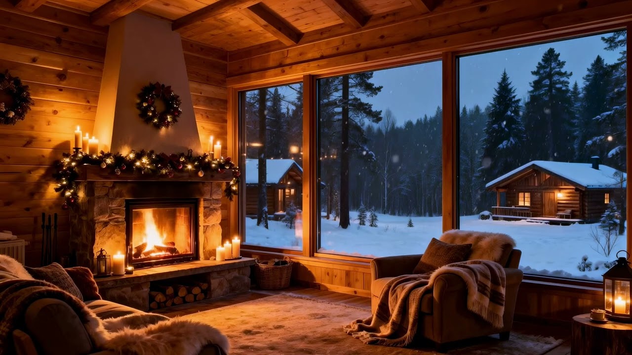 Cozy Fireplace Piano Jazz ❄️ Snowy Winter Cabin Ambience for Deep Relaxation
