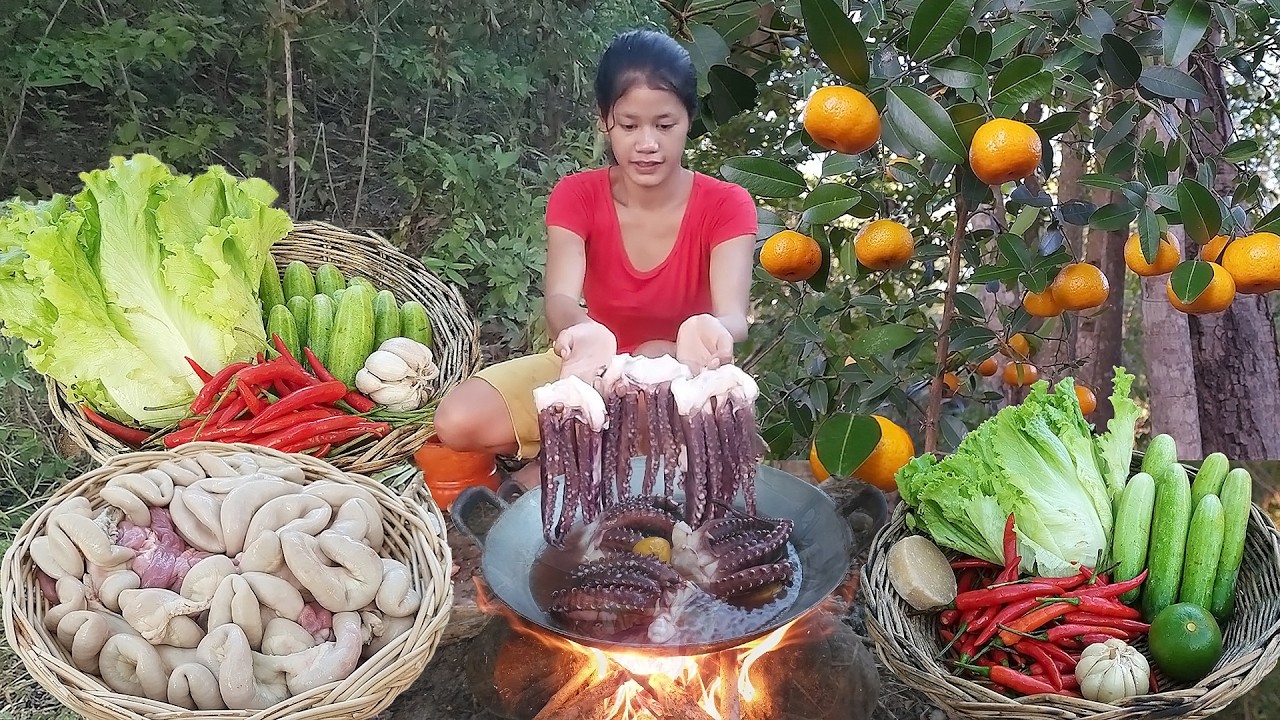Yummy! Octopus arm salad cooking so Delicious food, Pork intestine cooking tasty, Eating delicious