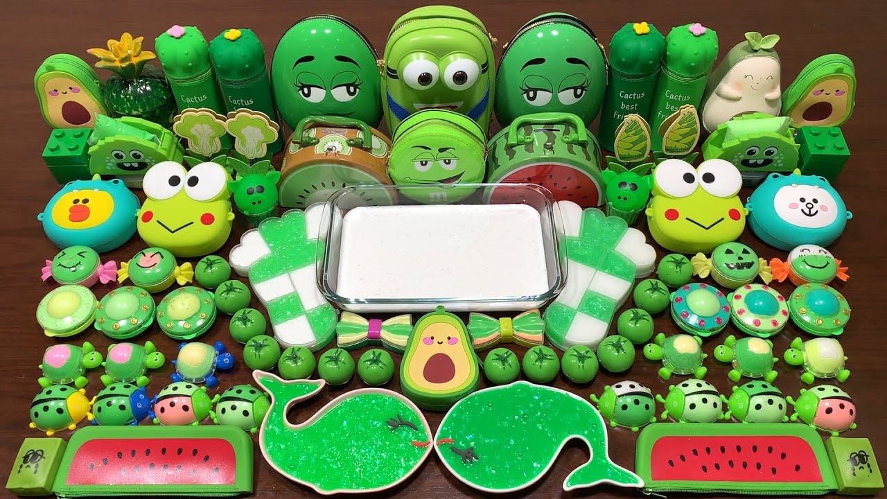 Festival of GREEN !! Mixing Random Things Into GLOSSY SLIME !! Satisfying Slime Smoothie #887