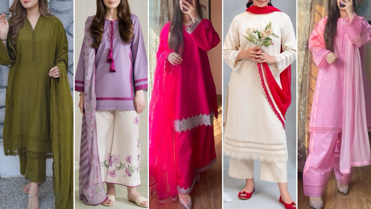 Latest plain dress designing ideas || Winter dress designing with lace || Simple dress designs 2025