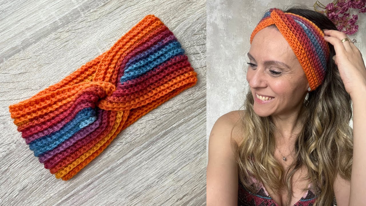 Turbante de crochê/ Faixa de cabeça colorida/ Turbante boho/Turban crochet tutorial/Crochet headband