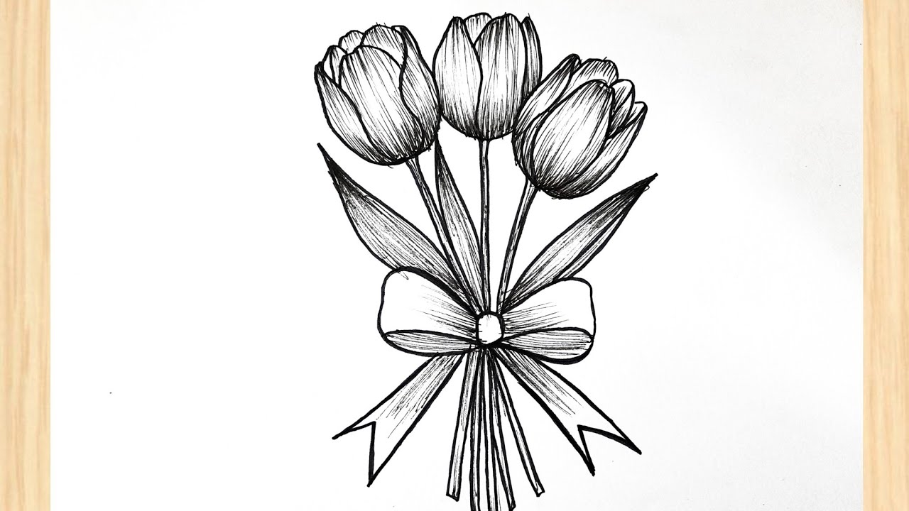 How to Draw a Tulip Bouquet Step by Step | Easy Flower Drawing for Beginners