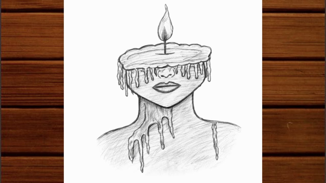 Candle Head Girl Drawing | Dark Art Sketch | Aesthetic Sketch for beginners step by step
