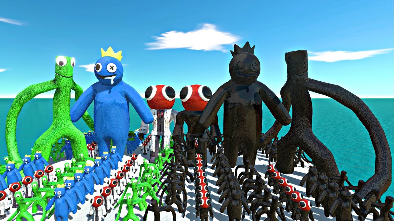 Rainbow Friends Green + Blue + Red vs Shadow Itself - Animal Revolt Battle Simulator