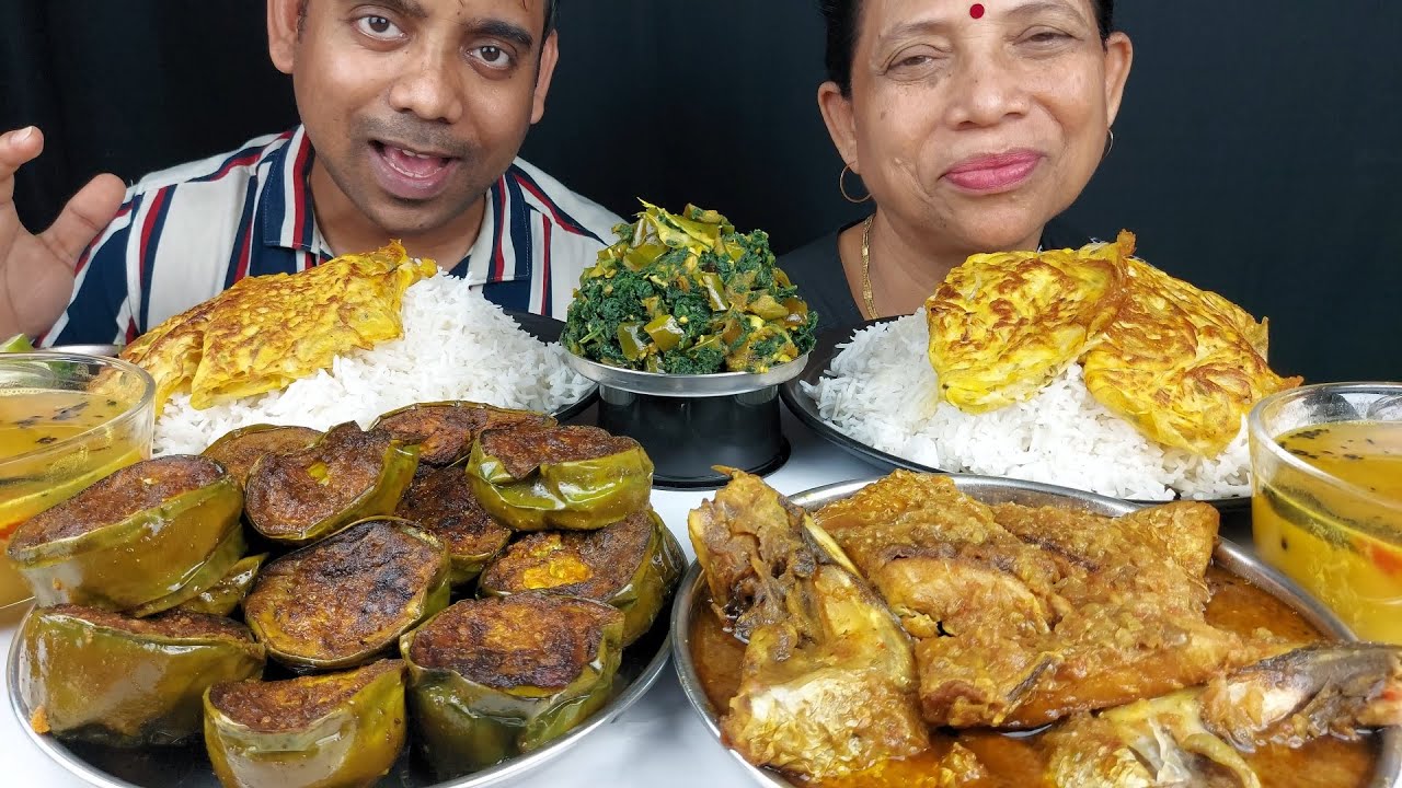 Eating Show , Big Fish Curry , Chicken Egg Omelette , Eggplant Fry With Basmati Rice , Food Mukbang