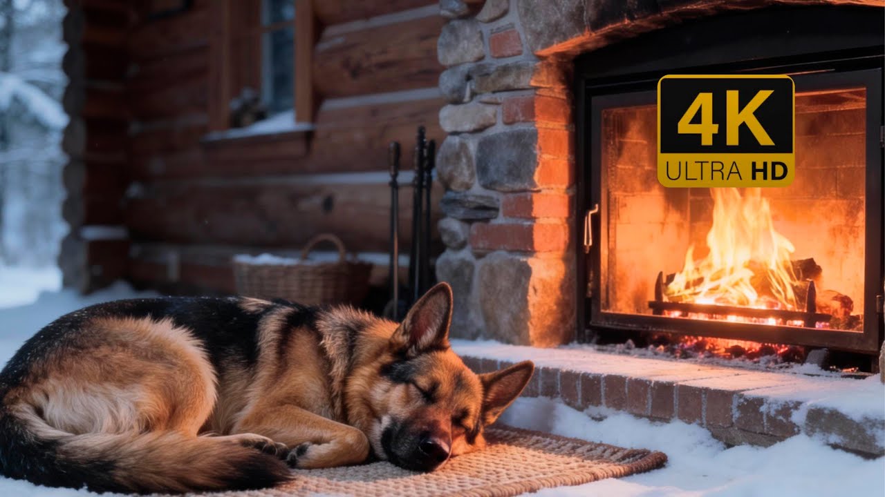 Cozy Winter Cabin Ambience 🐾🔥 | Sleeping Dog by the Fireplace for Relax, Study & Sleep