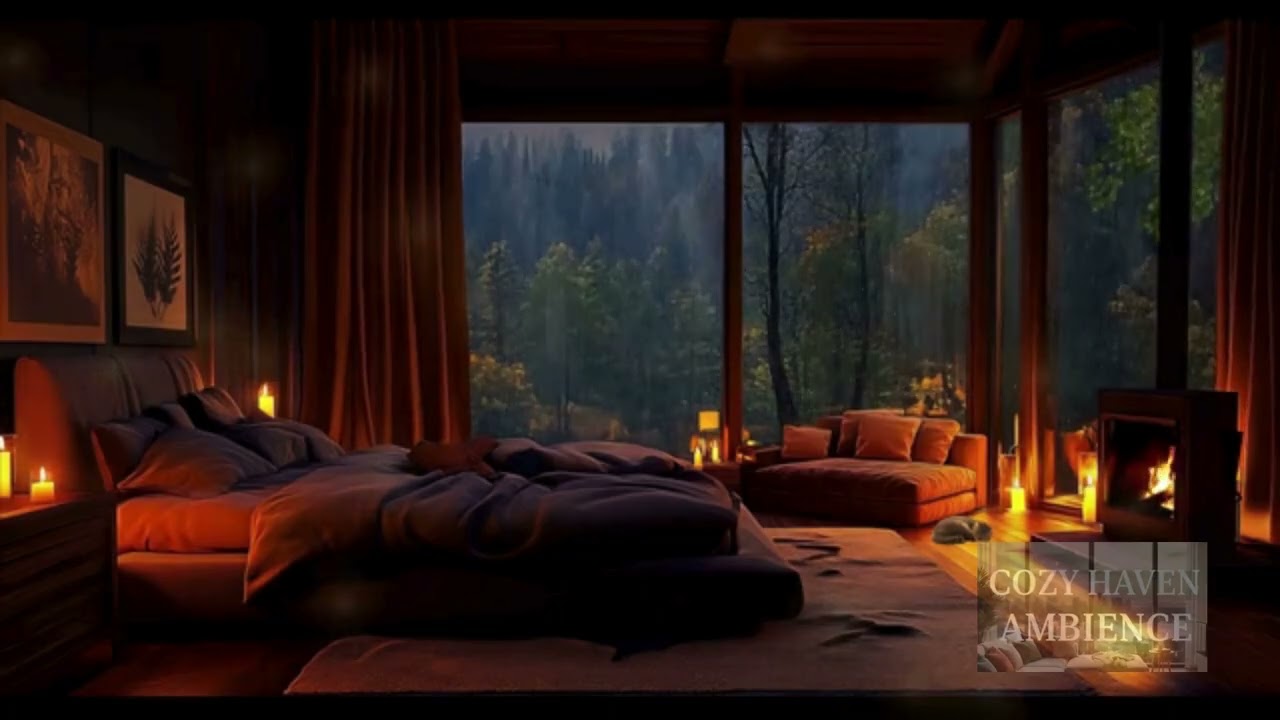 2 Hours Cozy Bedroom Rain Ambience – Relaxing Rain Sounds and Pleasant Mood Music for Sleep & Study