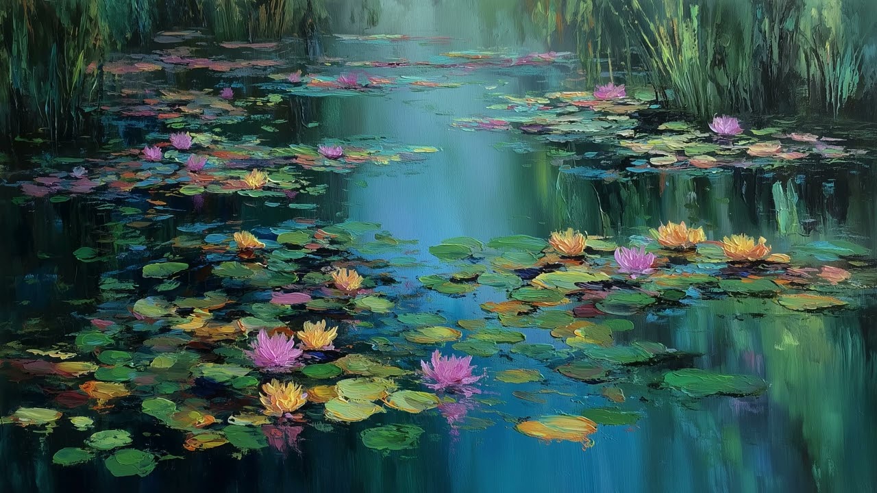 Landscape TV Art :: Painting of Pond Frame TV Art :: Lily Pad Painting TV Screensaver ::Silent Video